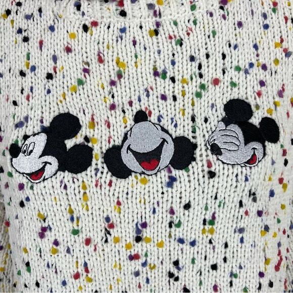 Disney Mickey Mouse Embroidered Turtleneck Confetti Knit Pullover Sweater Large - Picture 10 of 11